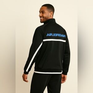 Nike Air Jordan Black Track Jacket Medium Retro Jumpman Logo Blue White Stripe